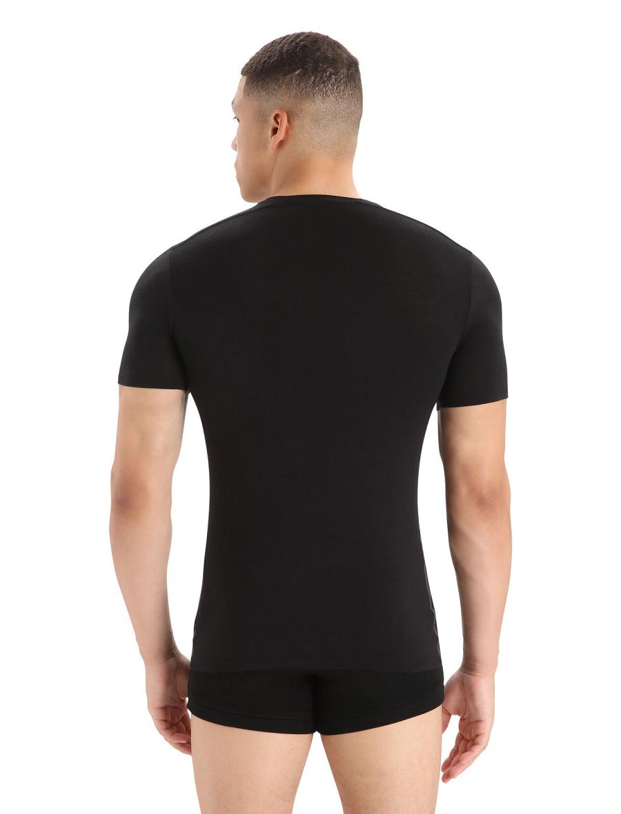 Men's Icebreaker Merino Anatomica Short Sleeve V Neck T-Shirt Underwear Black | CA 1652WNBY